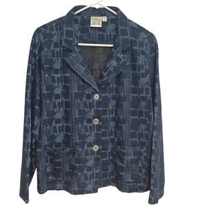 Parsley & Sage Women's Blue Geometric Print Blazer Jacket‎ Size Small